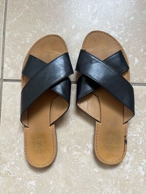 Forever 21 Black and Tan Crisscross Slide Sandals
